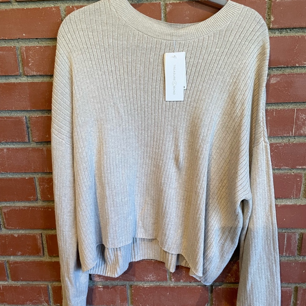Treasure & Bond Women's Beige Crew Neck Sweater